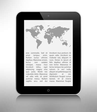 Realistic tablet pc computer withworld map on a grey background  Eps10のイラスト素材