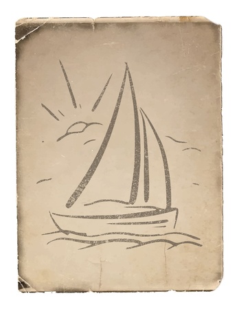 hand drawn background with sailboat.のイラスト素材