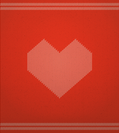 Knitted vector pattern with red heart.のイラスト素材