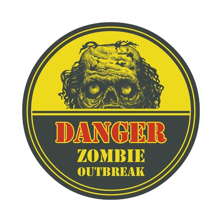 Poster Zombie Outbreak  Sign board with zombie face, hand-written fonts, words Zombie Outbreak Leave  のイラスト素材
