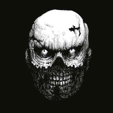 zombie head hand drawn. vector illustrationのイラスト素材
