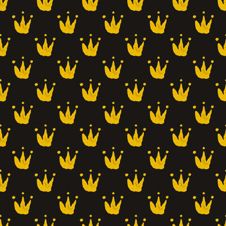 Hand drawn crown on black background seamless pattern.のイラスト素材