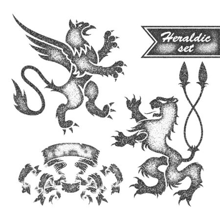 Royal lions silhouettes set for heraldic design.のイラスト素材