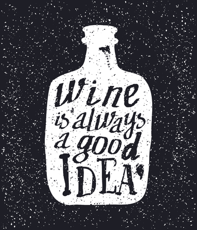 Whiskey bottle and handwritten lettering Whiskey is always a good idea on the canvas background. Vector illustrationのイラスト素材