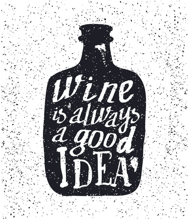 Whiskey bottle and handwritten lettering Whiskey is always a good idea on the canvas background. Vector illustrationのイラスト素材