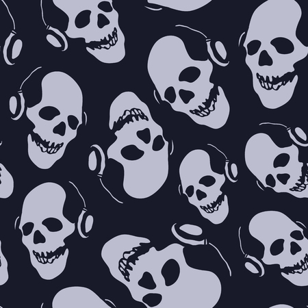 skull in earphones seamless background vector illustrationのイラスト素材