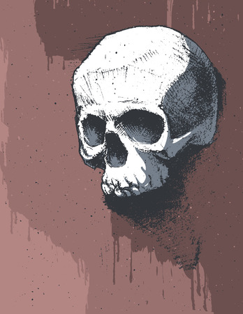 Black and white human skull. Hand drawn vector illustrationのイラスト素材