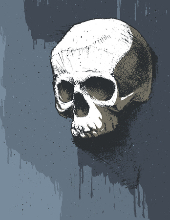 Black and white human skull. Hand drawn vector illustrationのイラスト素材