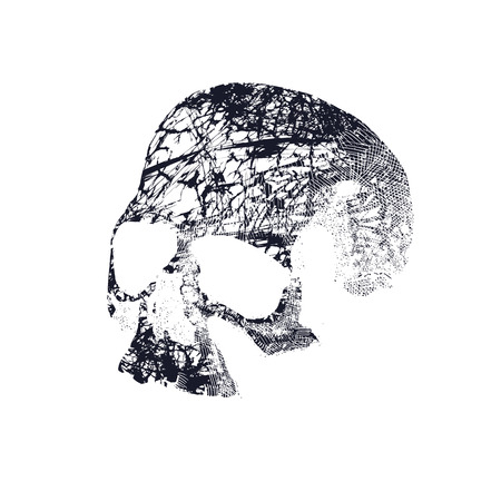 Black and white human skull. Hand drawn vector illustrationのイラスト素材