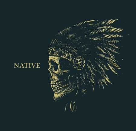 skull indian chief hand drawing style vector illustrationのイラスト素材