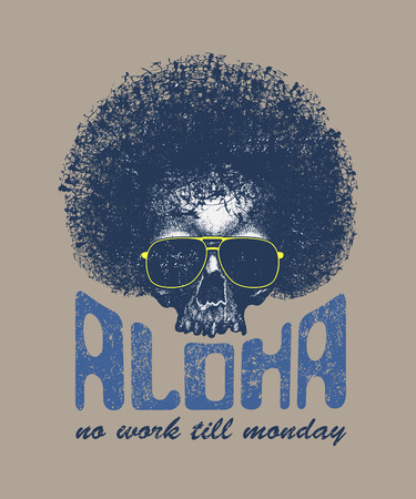 Skull illustration with Hawaiitypography for t-shirt print, vector illustrationのイラスト素材