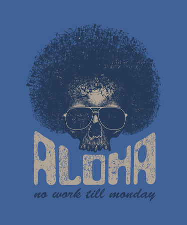 Skull illustration with Hawaiitypography for t-shirt print, vector illustrationのイラスト素材