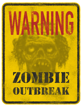 Poster Zombie Outbreak. Sign board with zombie face, hand-written fonts, words Zombie Outbreak Leave. Vector illustration. Eps8のイラスト素材