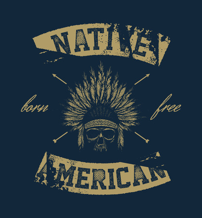 skull indian chief hand drawing style vector illustrationのイラスト素材