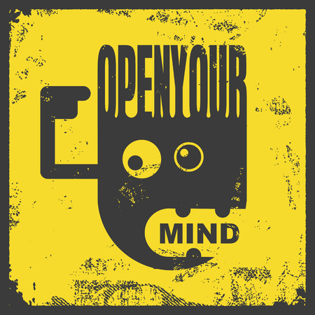 Vector typography poster with head silhouette and text Open your mind. Creative inspirational and motivational illustration. Print designのイラスト素材