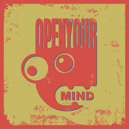 Vector typography poster with head silhouette and text Open your mind. Creative inspirational and motivational illustration. Print designのイラスト素材