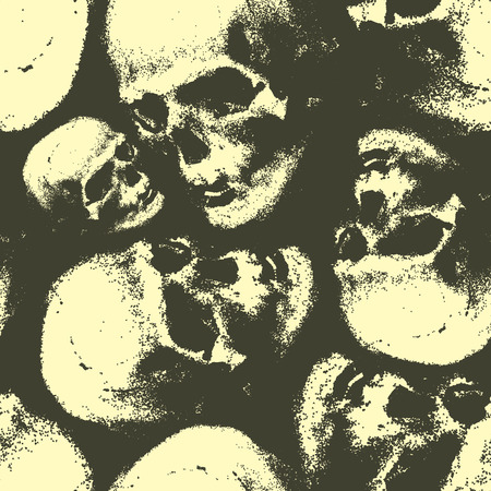 Grunge seamless pattern with skulls. Hand drawn. Vector illustration.のイラスト素材
