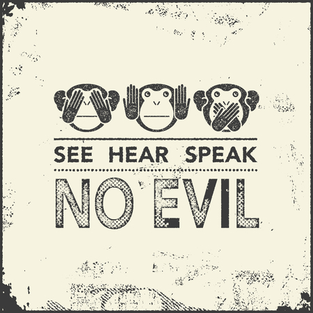 See no evil, hear no evil, speak no evil. wise monkeys. Vector illustration.のイラスト素材