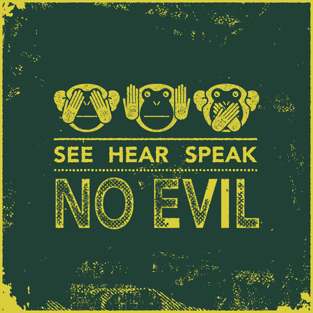 See no evil, hear no evil, speak no evil. wise monkeys. Vector illustration.のイラスト素材