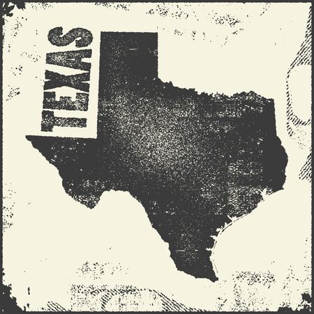 Texas vector map stamp. Retro distressed insignia with US state map. Hipster round rubber stamp with Texas state text banner, USA state map vector illustration.のイラスト素材