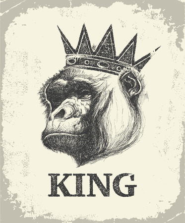 Monkey Face With Like A Boss Inscription Hand drawn Vector illustration.のイラスト素材