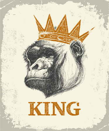 Monkey Face With Like A Boss Inscription Hand drawn Vector illustration.のイラスト素材
