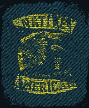 skull indian chief hand drawing style vector illustrationのイラスト素材