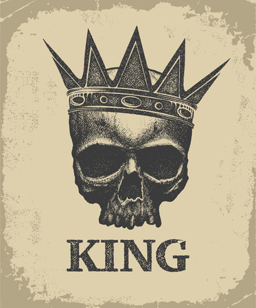 Hand drawn king skull wearing crown. Vector illustrationのイラスト素材