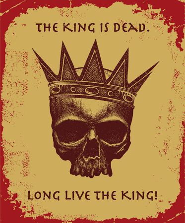 Hand drawn king skull wearing crown. Vector illustrationのイラスト素材