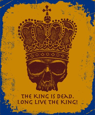 Hand drawn king skull wearing crown. Vector illustrationのイラスト素材