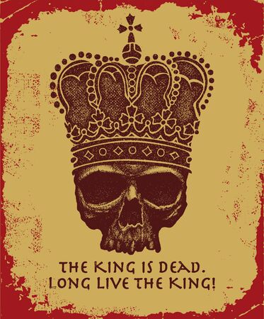 Hand drawn king skull wearing crown. Vector illustrationのイラスト素材