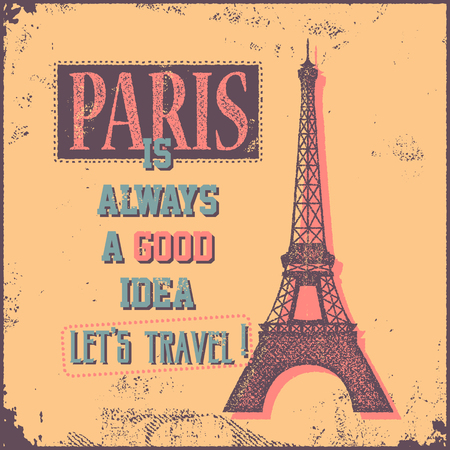 Vintage Touristic Greeting Card - Paris France. Vector illustration.のイラスト素材