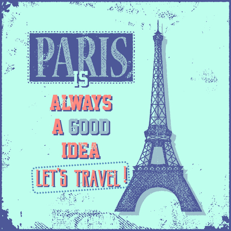 Vintage Touristic Greeting Card - Paris France. Vector illustration.のイラスト素材