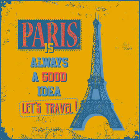 Vintage Touristic Greeting Card - Paris France. Vector illustration.のイラスト素材