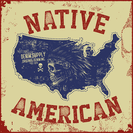 skull indian chief hand drawing style vector illustrationのイラスト素材