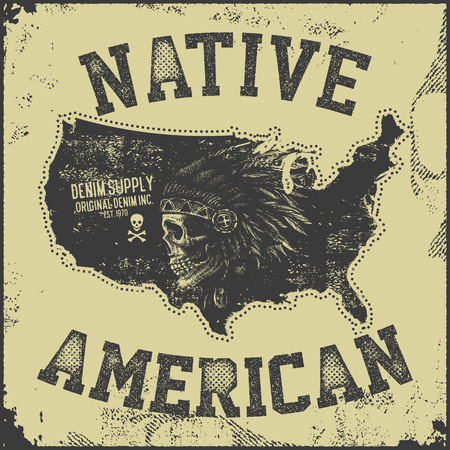 skull indian chief hand drawing style vector illustrationのイラスト素材
