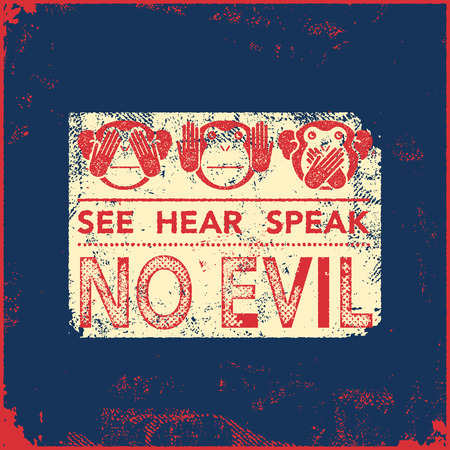 See no evil, hear no evil, speak no evil. wise monkeys. Vector illustration.のイラスト素材