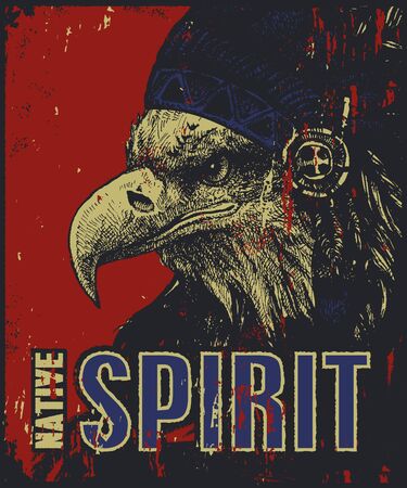 Native American poster, eagle in war bonnet, vector illustrationのイラスト素材