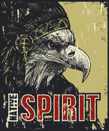 native American poster, eagle in war bonnet, vector illustrationのイラスト素材
