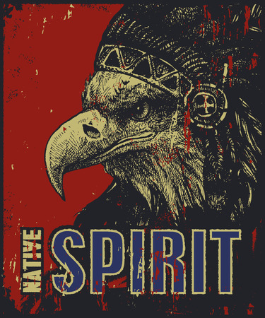 native American poster, eagle in war bonnet, vector illustrationのイラスト素材