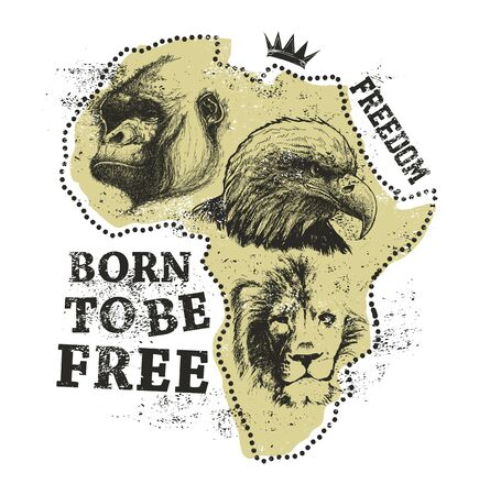 Africa map with animal faces. Vector illustrationのイラスト素材