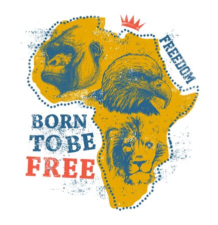 Africa map with animal faces. Vector illustrationのイラスト素材