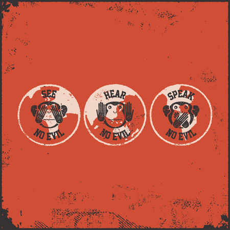 See no evil, hear no evil, speak no evil. Vector illustrationのイラスト素材