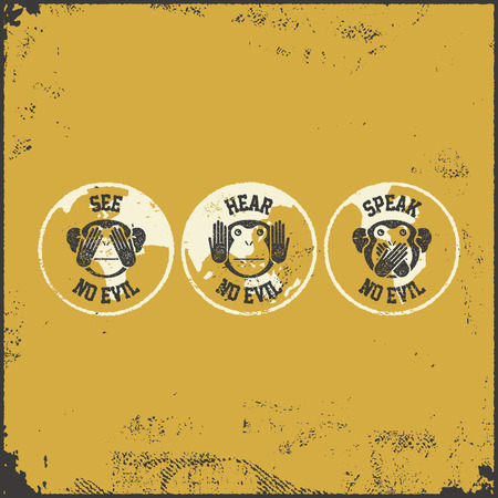 See no evil, hear no evil, speak no evil. Vector illustrationのイラスト素材