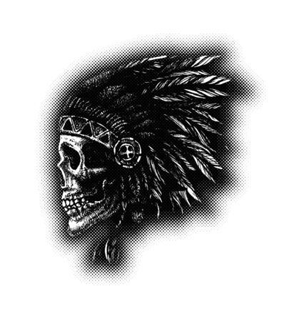 skull indian chief hand drawing style vector illustrationのイラスト素材