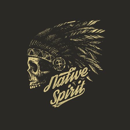 skull indian chief hand drawing styleのイラスト素材