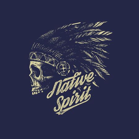 skull indian chief hand drawing styleのイラスト素材