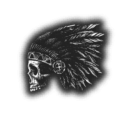 skull indian chief hand drawing styleのイラスト素材