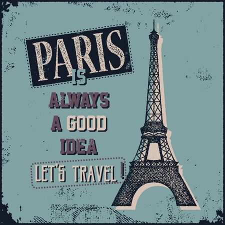 Vintage Touristic Greeting Card - Paris France. Vector illustration.のイラスト素材