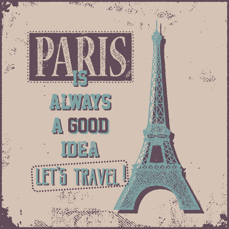 Vintage Touristic Greeting Card - Paris France. Vector illustration.のイラスト素材